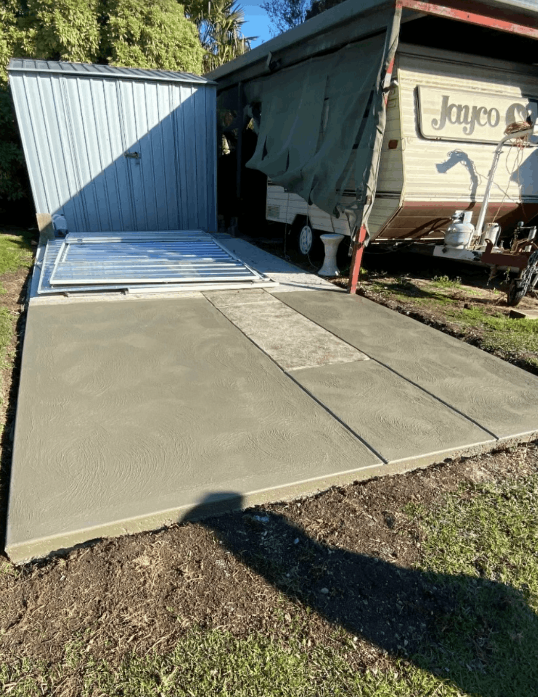 Concrete slab poured for a caravan and shed
